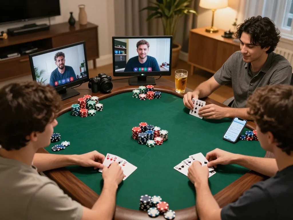 Players engage in a thrilling HI88 poker night at home, focusing on strategy and interaction.