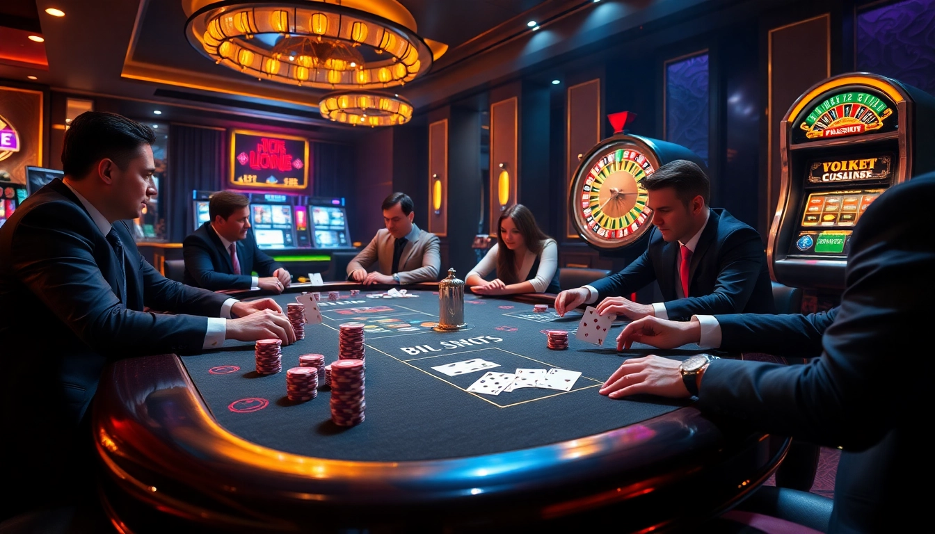 Nohu-themed casino scene with poker tables, roulette wheels, and glamorous players.