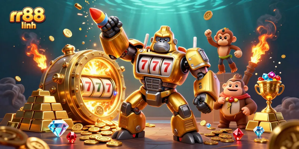 Experience thrilling gaming adventures with rr88 linh’s vibrant jackpot scene featuring a golden gorilla mech.