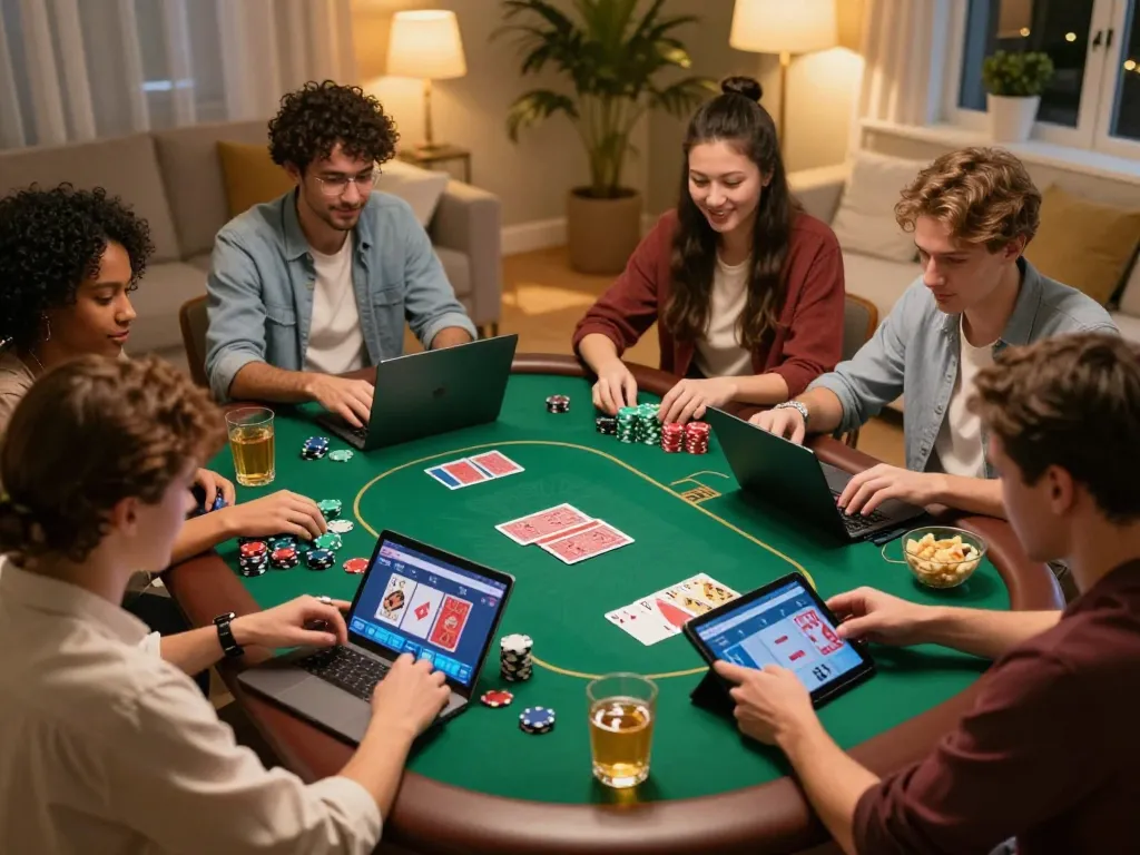 Players engaging in poker gameplay online with hitclub368 interface, showcasing a lively gaming atmosphere and camaraderie.