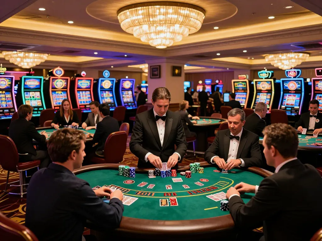 Players enjoying blackjack at 88club with high stakes and a vibrant casino atmosphere.