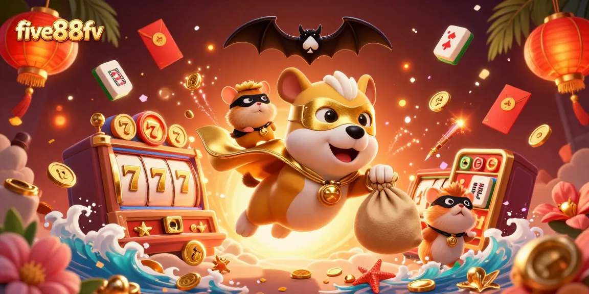 Experience thrilling wins with five88fv in an exciting online casino scene with vibrant characters and elements.