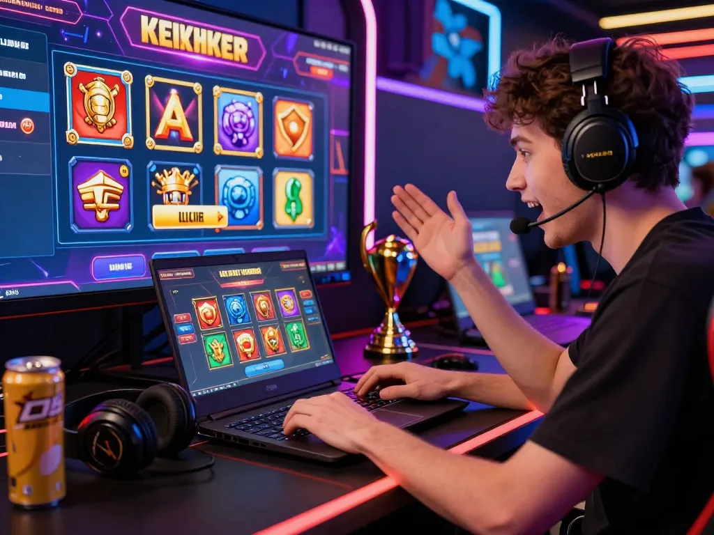 Player enjoying Link mới Lucky88 in a vibrant online gaming setup with colorful icons and engaging atmosphere.