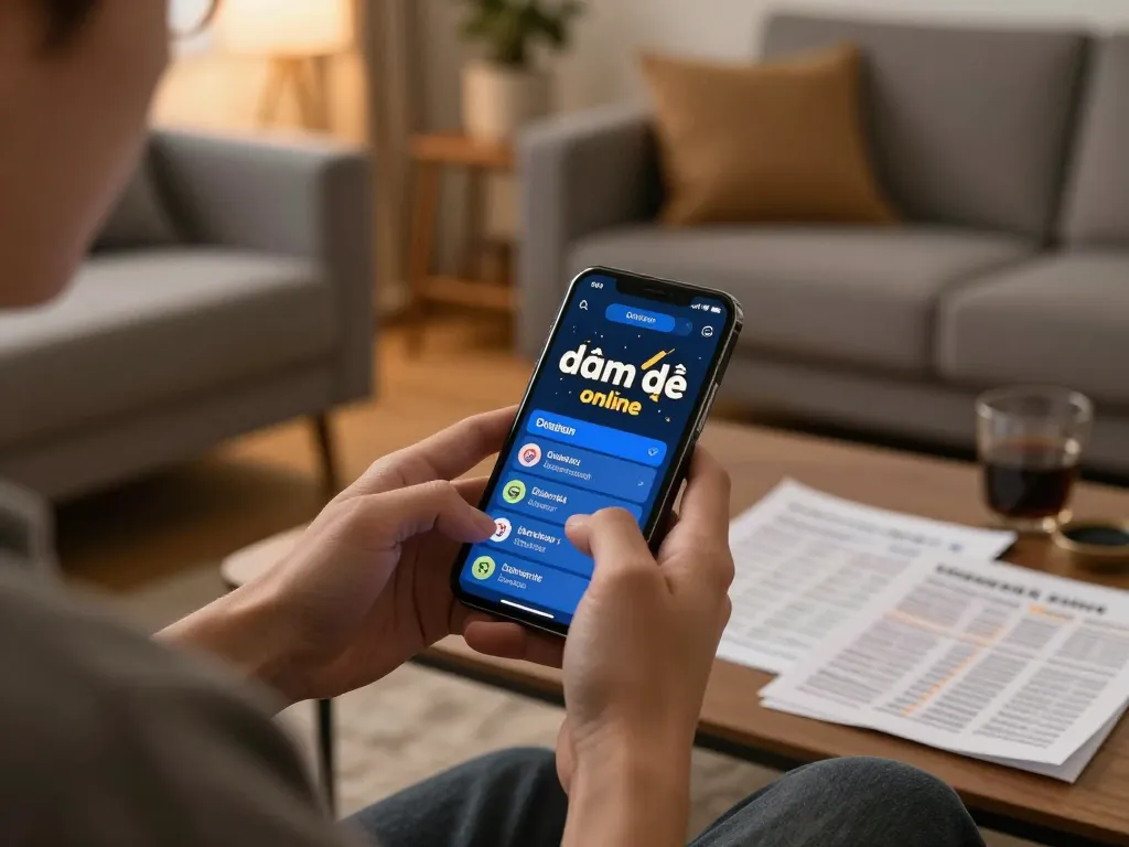Engaging moment of online betting on đánh đề online in a cozy home setting, focusing on strategy.