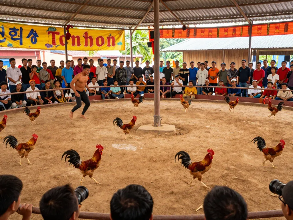 Experience thrilling live cockfighting action with video đá gà tonhon capturing the excitement amid cheering fans.