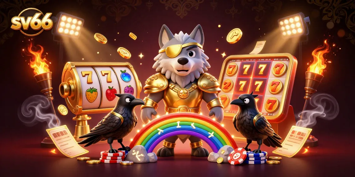 Experience excitement at sv66 with a vibrant illustration of a 3D casino scene featuring Odin and casino elements.