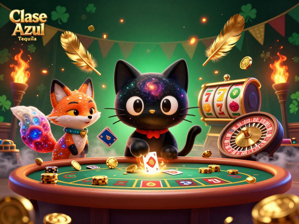 Win big with Clase Azul Tequila at the vibrant cosmic casino featuring dynamic slot reels and fun elements.