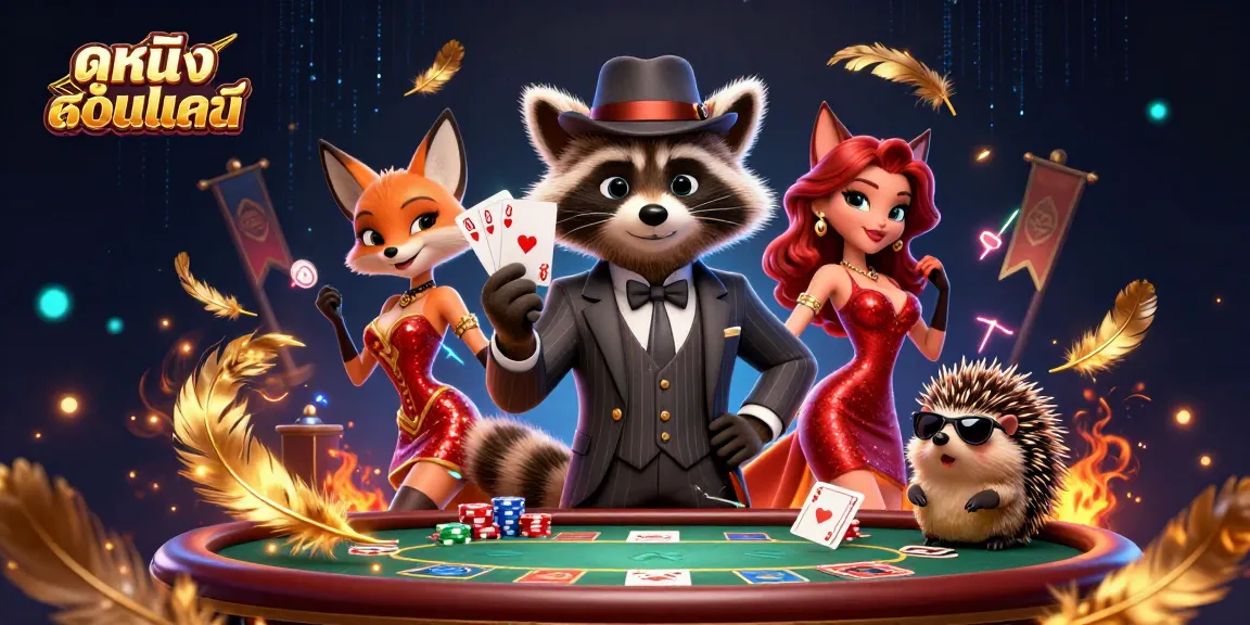 Engage in ดูหนังออนไลน์ while winning with a royal flush at an intense poker table full of vibrant energy.