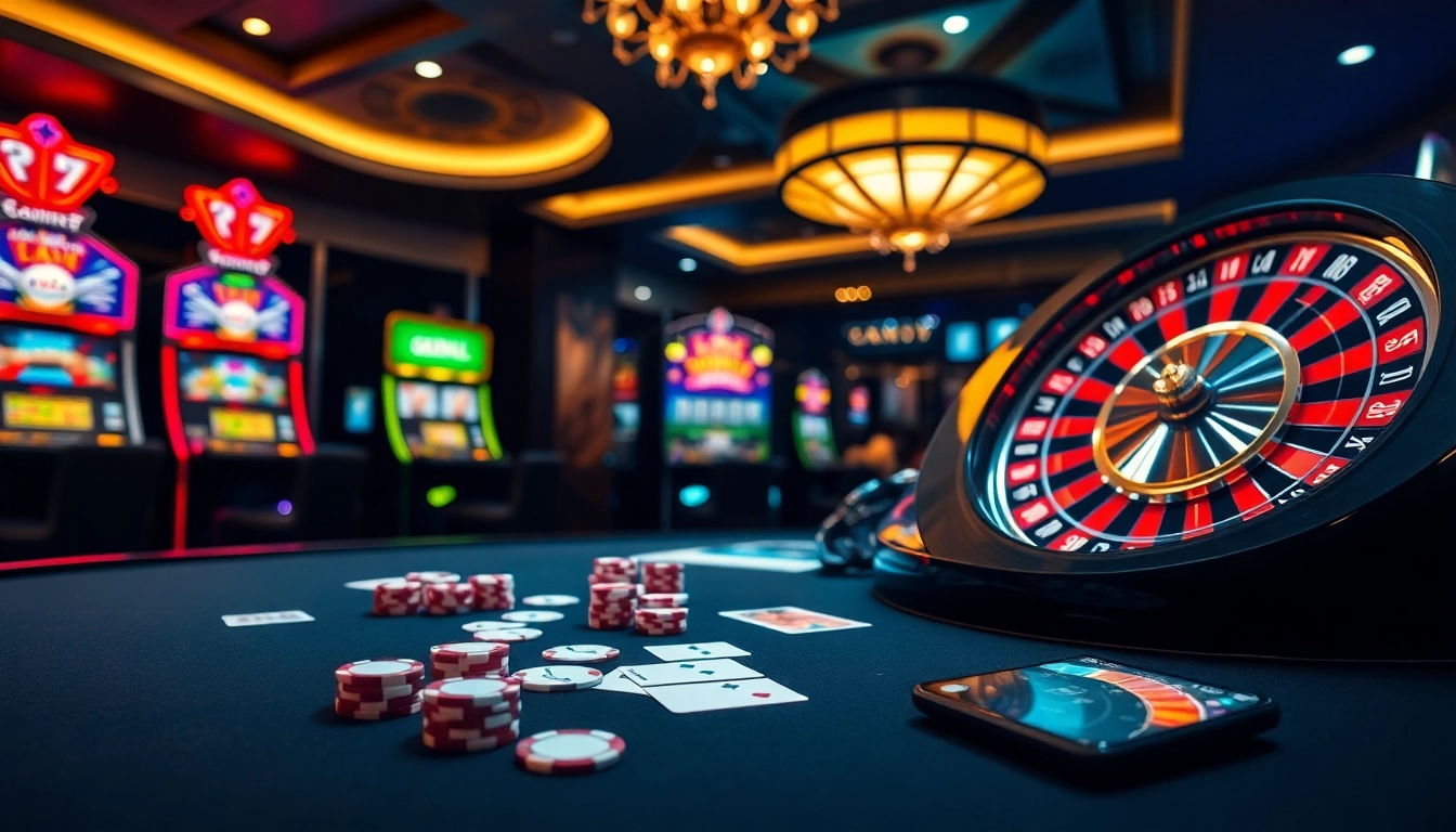 Experience a vibrant game night at bsport with poker, roulette, and slot machines.