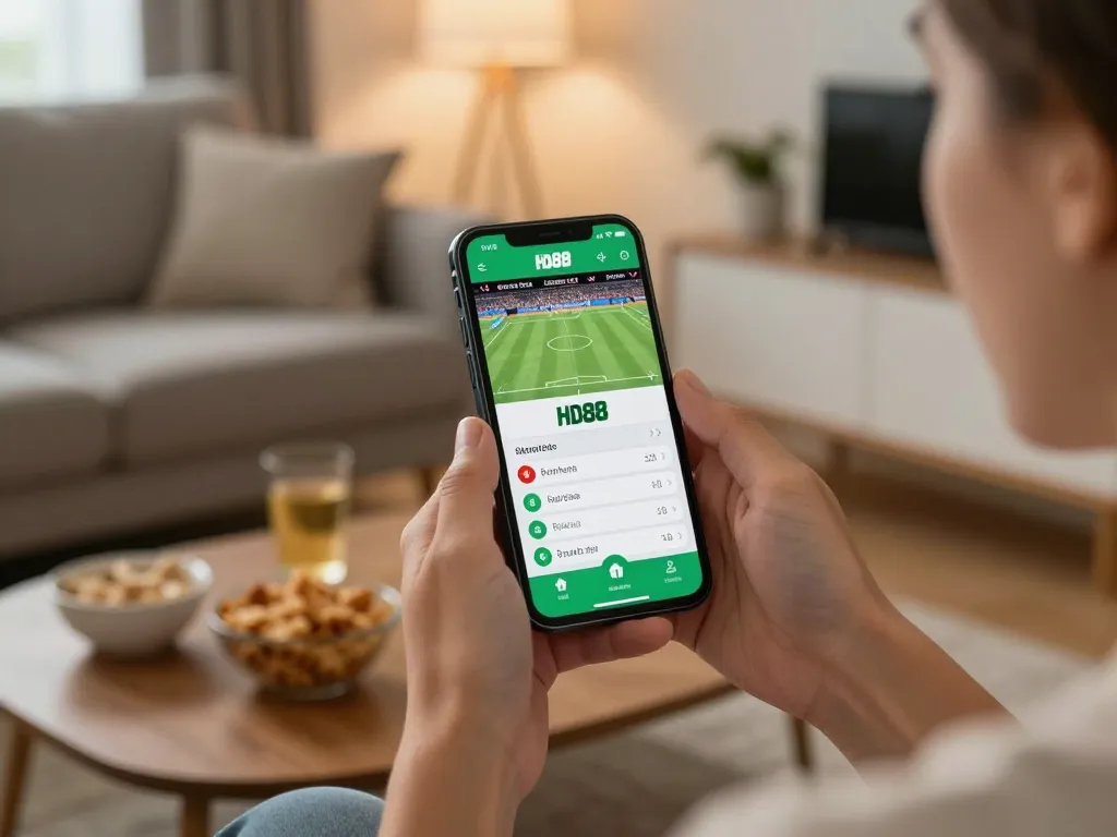 Place bets on hd88 app with excitement in a cozy home setting.