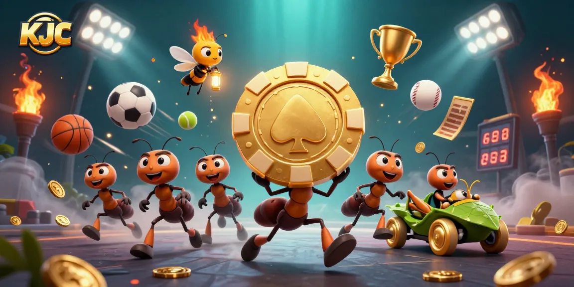 KJC brings excitement to gambling with a vibrant heist scene featuring a golden poker chip and dynamic sports elements.