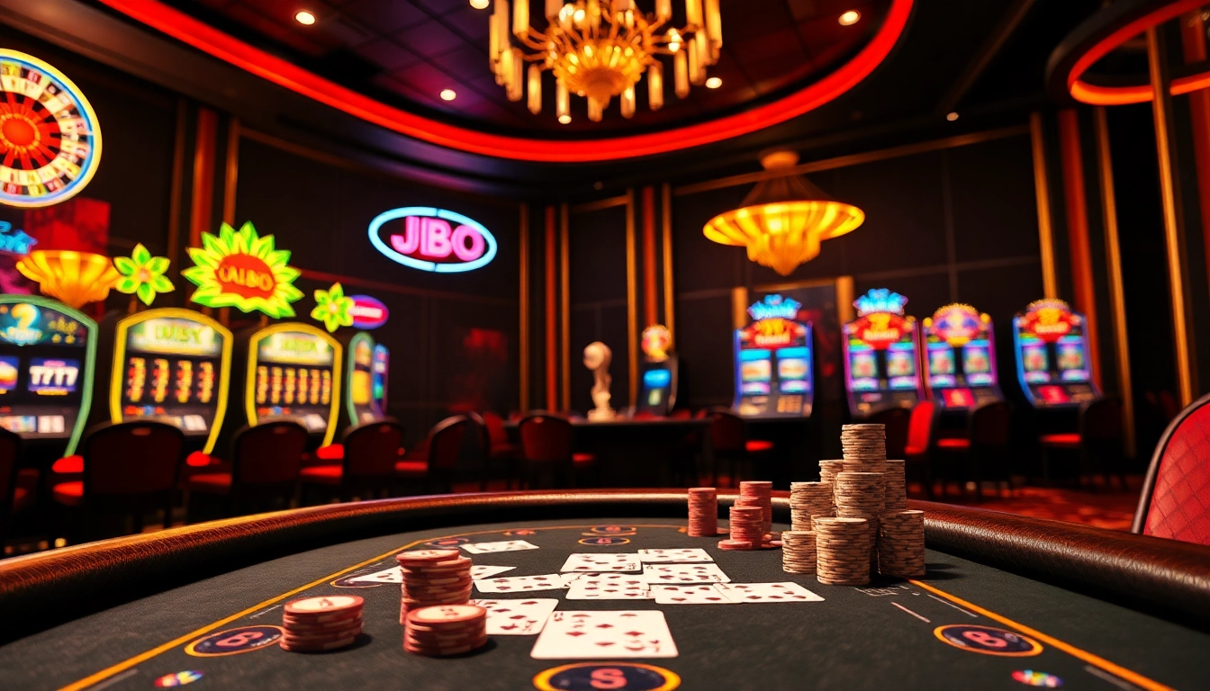 Experience the thrill of betting at JBO’s exclusive poker table in a luxurious casino.