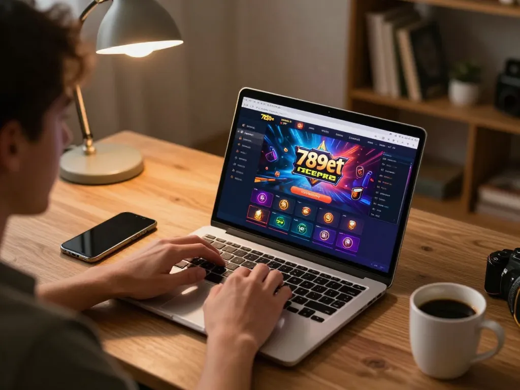 Engaging online gaming experience featuring 789bet platform with vibrant graphics and cozy workspace.