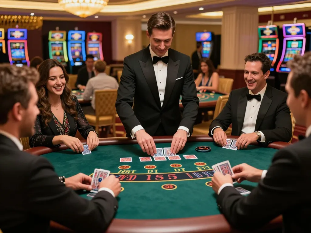 Players engaging in strategic blackjack at FC88 casino, showcasing excitement with chips and cards