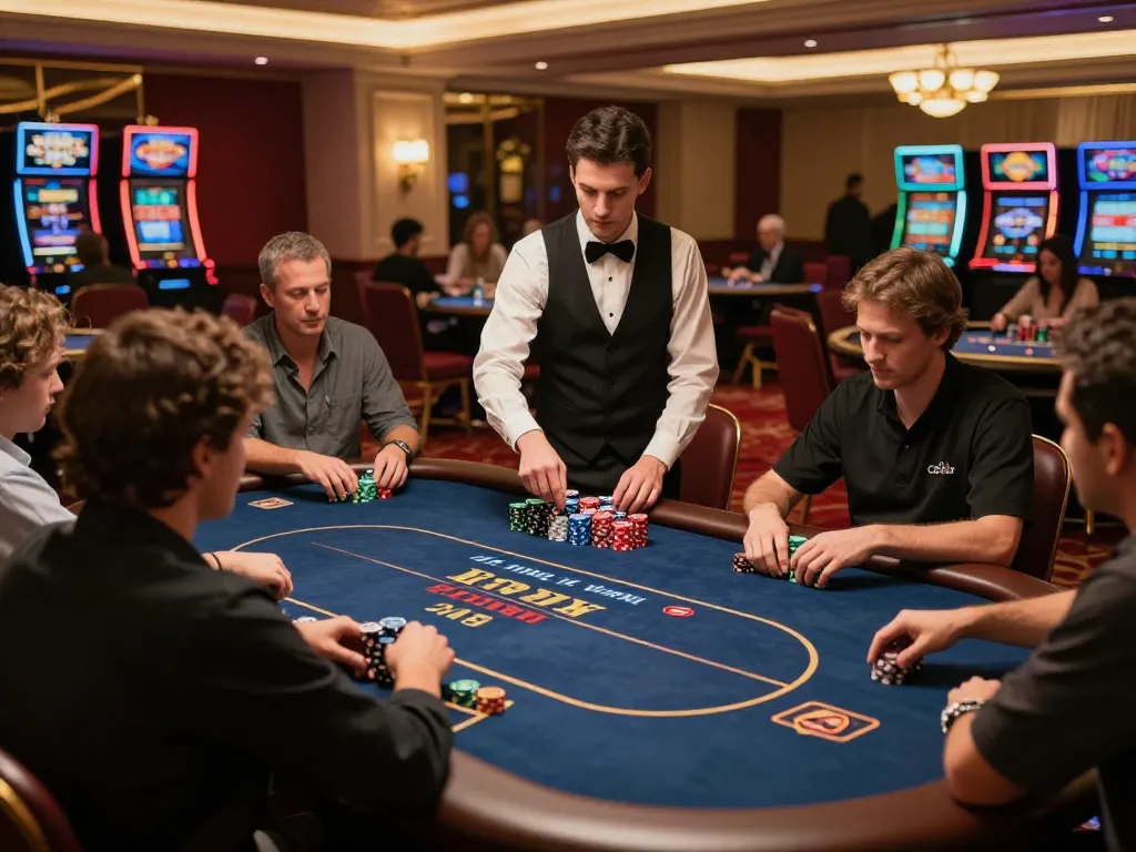 Engaging poker action at fabetbiz casino with players strategizing and chips in play.