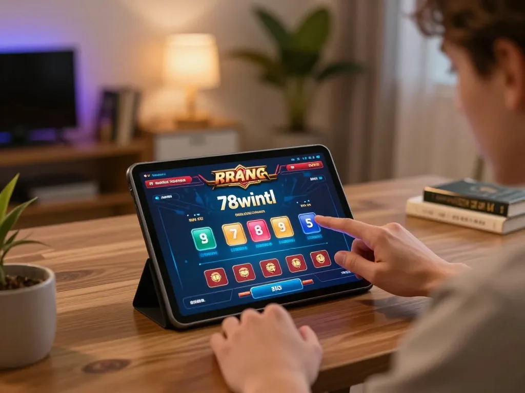 Experience thrilling online gaming at 78wintl with a player engaged on a tablet in a cozy setup.