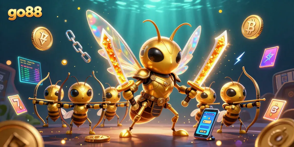 Engage in thrilling gaming with go88 at an energetic casino scene featuring vibrant characters and symbols.