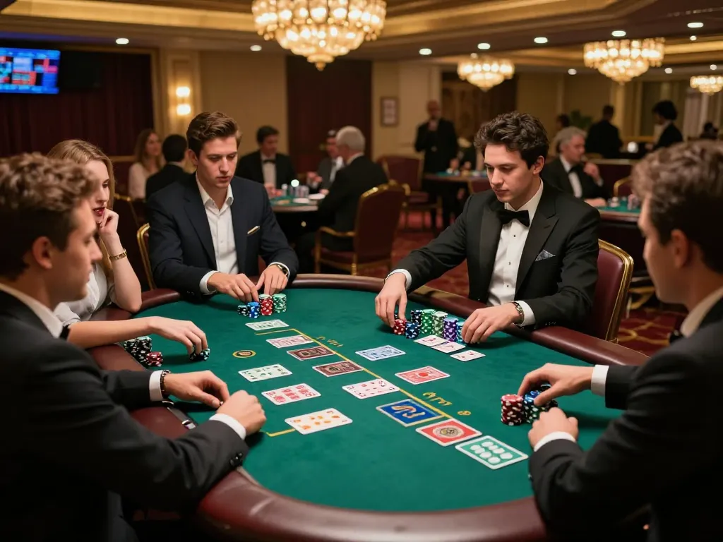 Exciting blackjack game at casino ta88 with players eagerly making bets and interacting during gameplay.