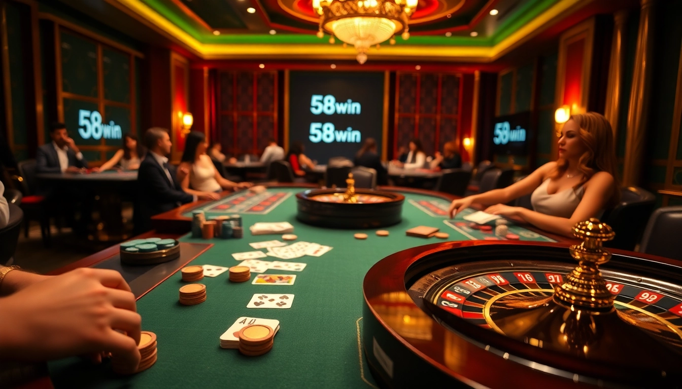 Experience the thrilling atmosphere of 58win with casino tables and vibrant gameplay.