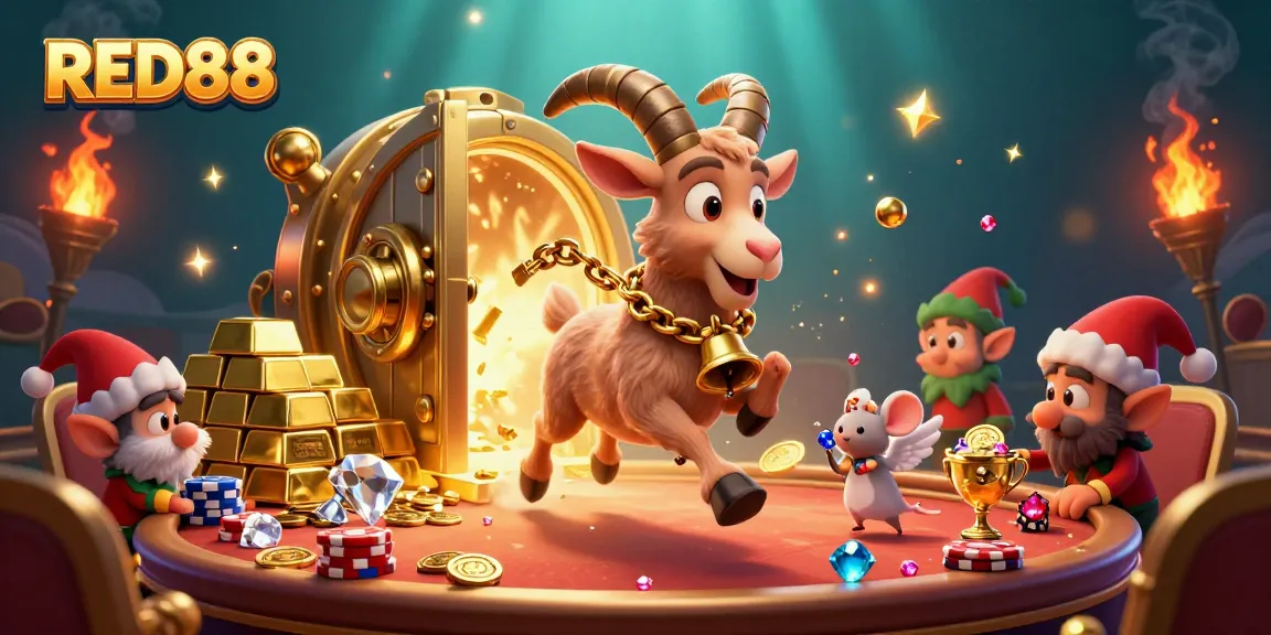Experience the thrill of RED88 as Krampus, a tiny angel mouse, and mischievous gremlins play in a festive horror casino.