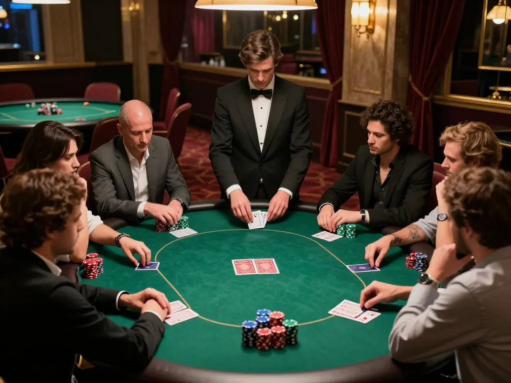 Engage in strategic gameplay at HITCLUB poker table with players deep in thought and chips stacked.