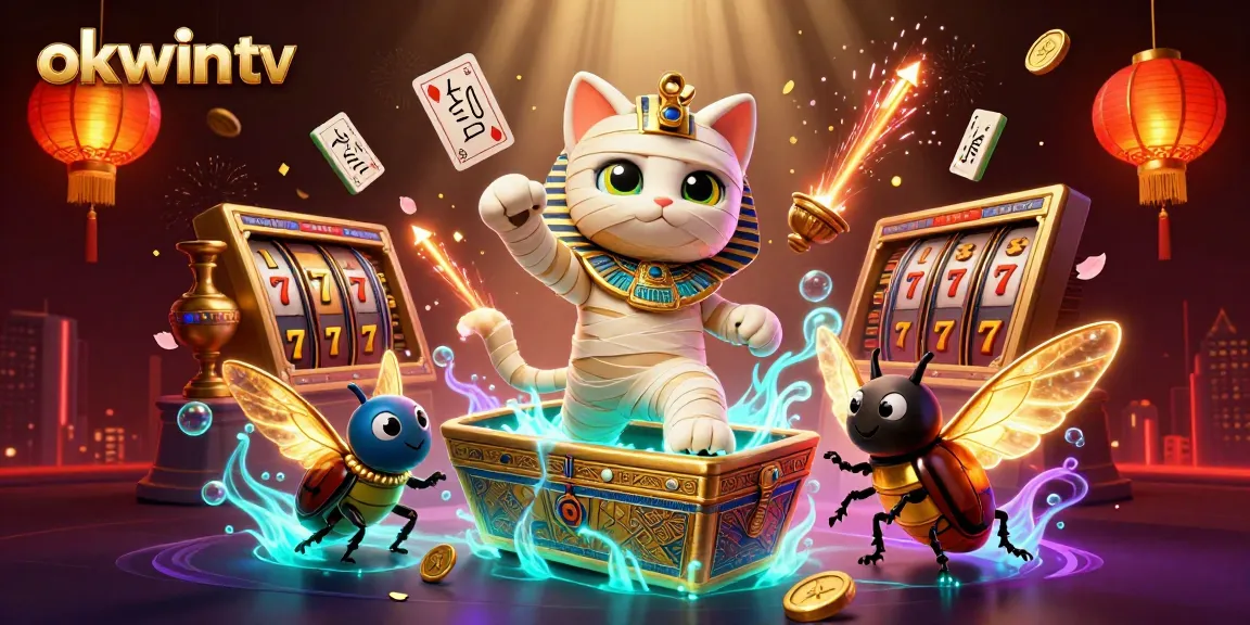 Experience thrilling gaming with okwin tv, featuring a mummy cat and dynamic casino elements.