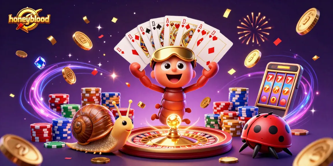 Experience honeyblood's exciting casino scene with a millipede dealer, sparkling treasures, and vibrant gaming elements.