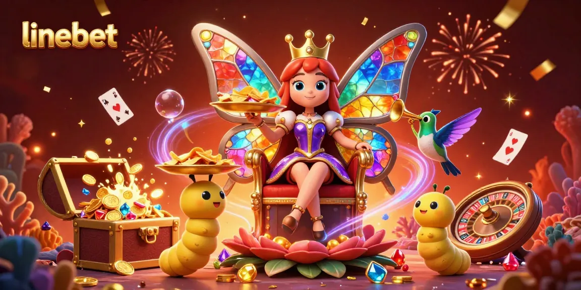 Experience exhilarating gaming at linebet with vibrant illustrations of casino excitement and vibrant butterfly queen.