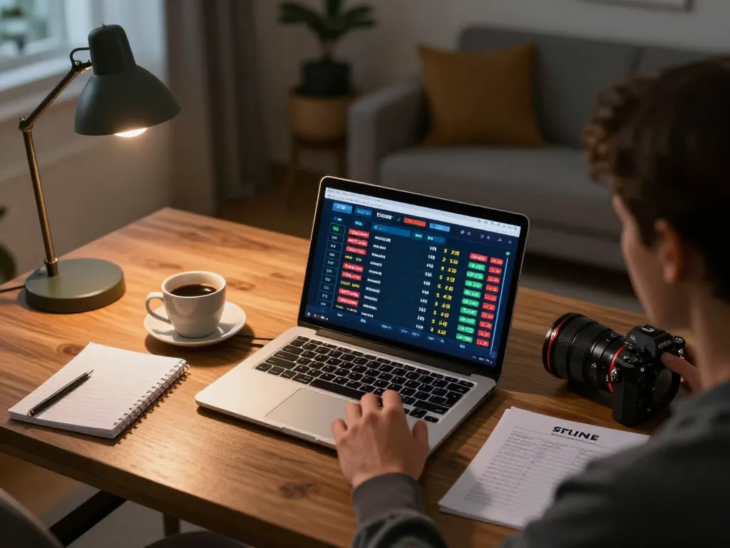 sin88 user engaged in sports betting at home with laptop showing odds and notes for strategic wagering