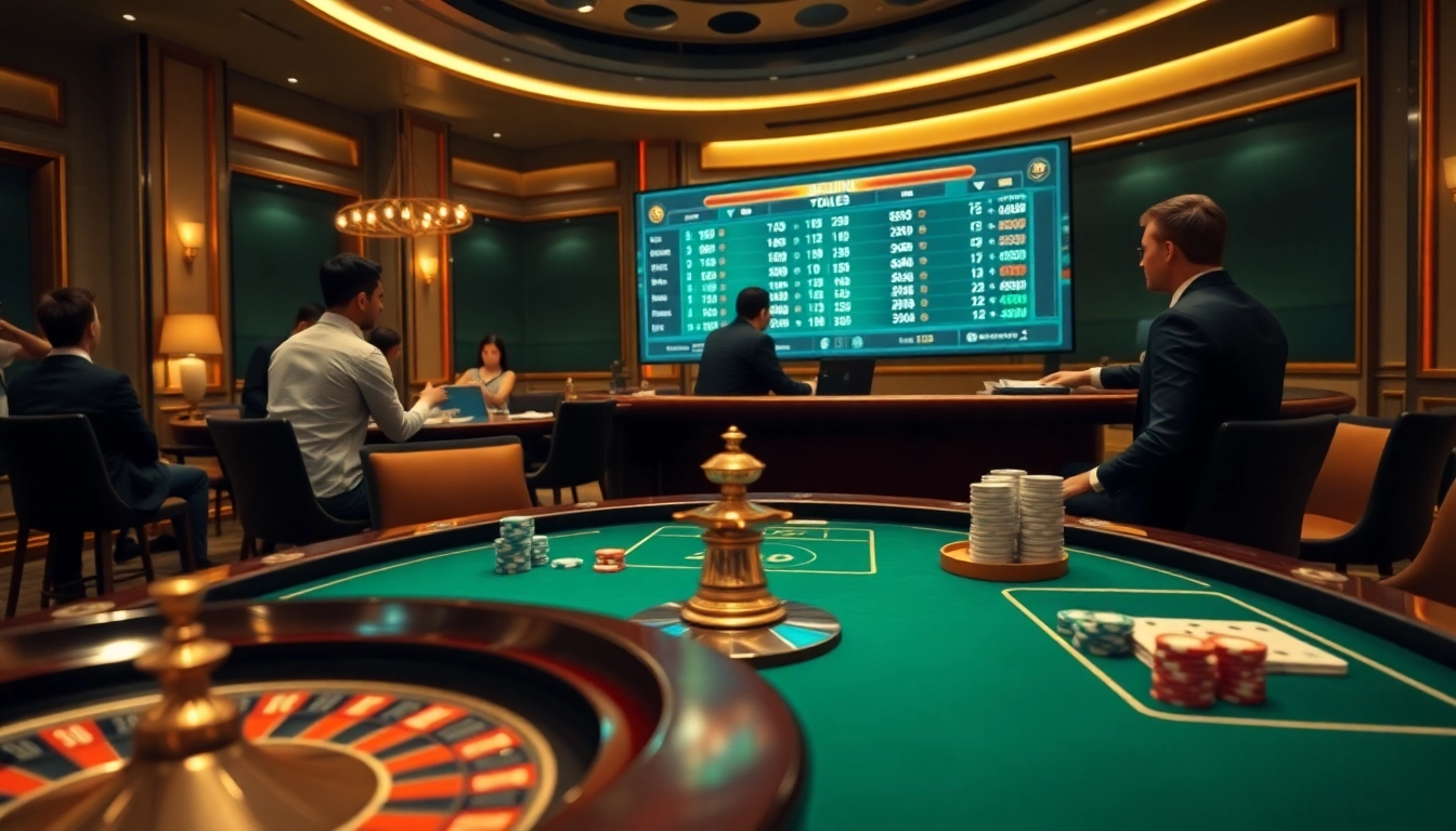 Engaging in lô đề trực tuyến at a luxurious casino with a vibrant betting atmosphere.