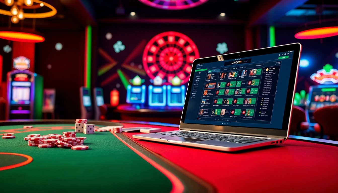 Experience the MMOO platform with vibrant casino visuals showcasing games, excitement, and winning possibilities.