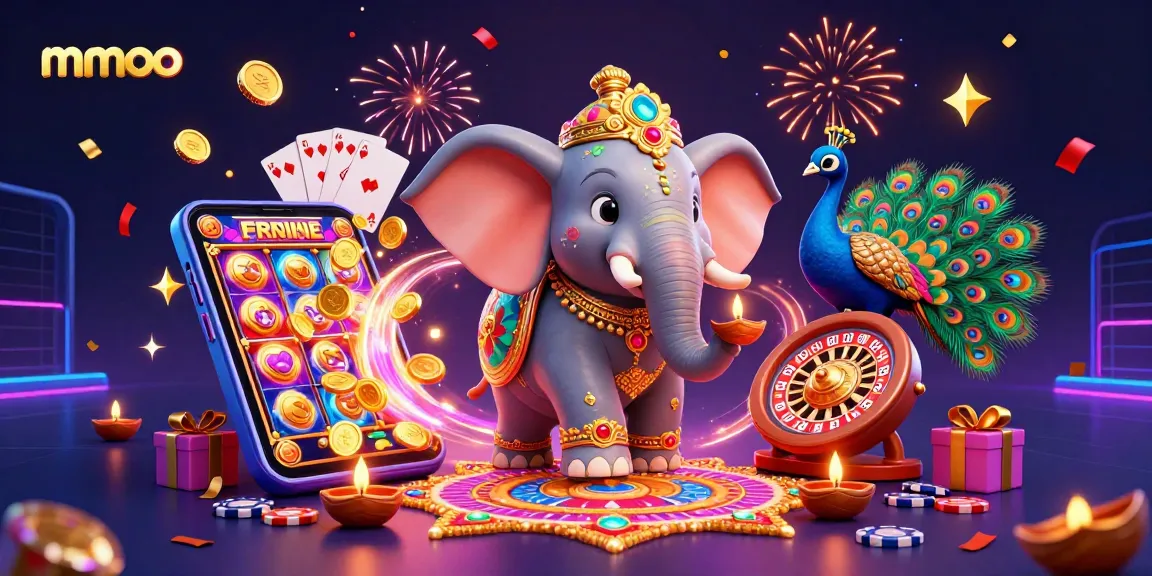 Experience the excitement of mmoo with vibrant games and colorful characters in this immersive casino illustration.