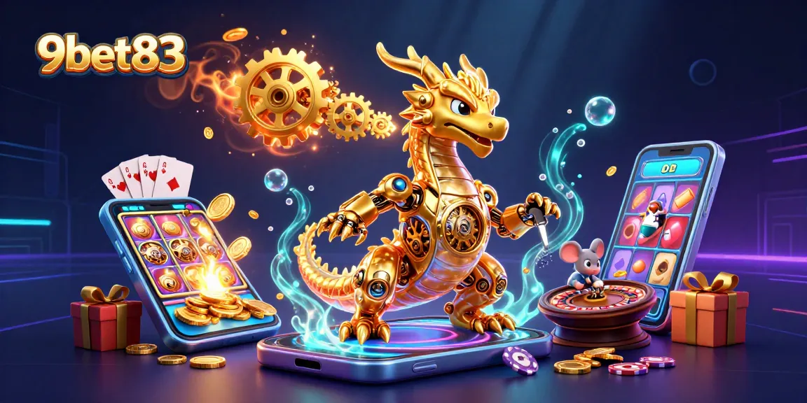 Bet and win at 9bet83 with vibrant casino action featuring a golden dragon and slot games.