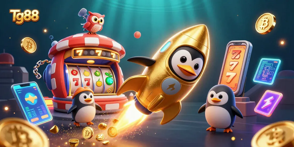Engage in dynamic gameplay with Tg88 at a vibrant casino, surrounded by golden coins and slot reels.