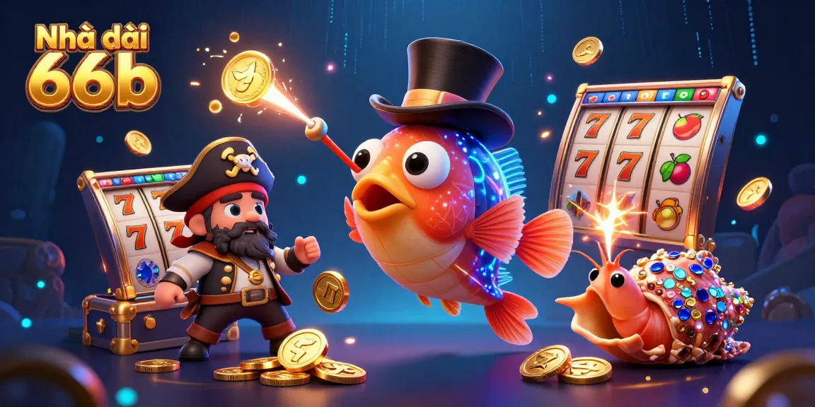 Play at Nhà cái 66b while encountering treasure-filled adventures in this vibrant illustration.