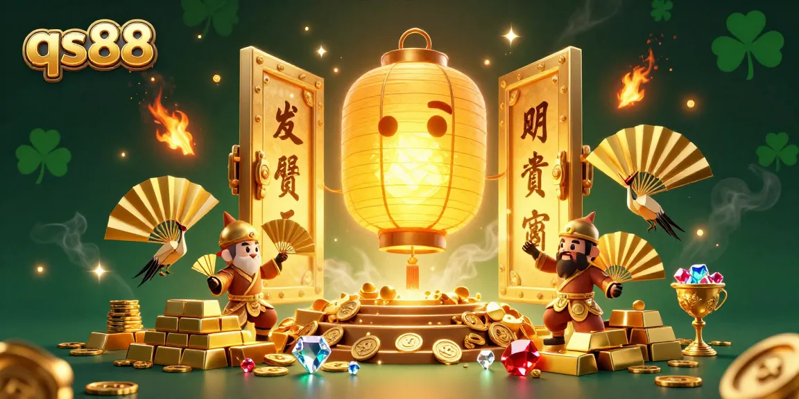 qs88 enhances the gaming experience with a visual feast of gold and vibrant casino elements, showcasing stunning 3D art.
