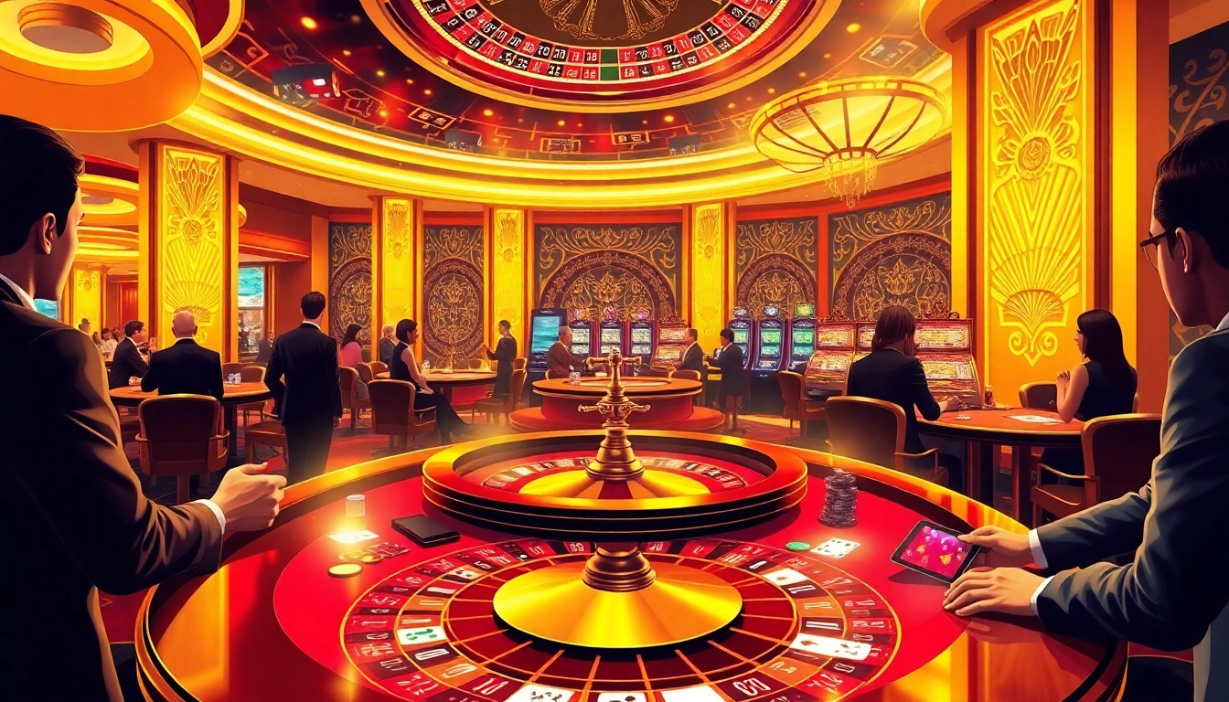 Experience the thrill of u31 vip gaming at a luxurious casino with vibrant tables and elegant decor.
