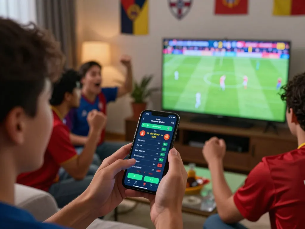 Exciting live sports betting scene with smartphone displaying kết quả bóng đá, captures the thrill of the game.