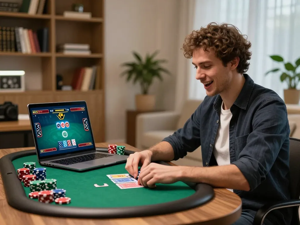 Player immersed in an online poker game on vip79, showcasing the excitement of virtual gambling