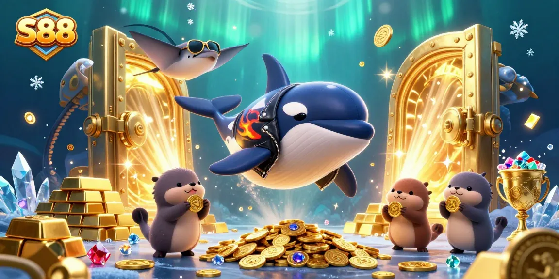 S88 brings excitement to the casino world with vibrant characters and treasure-rich scenes illustrating online gaming.