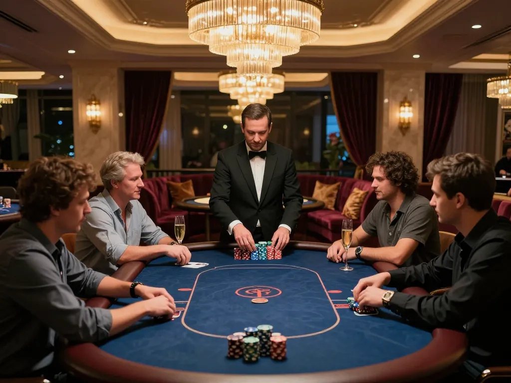 Experience high-stakes poker action in a luxurious VIP gaming area showcasing mb66's elite atmosphere.