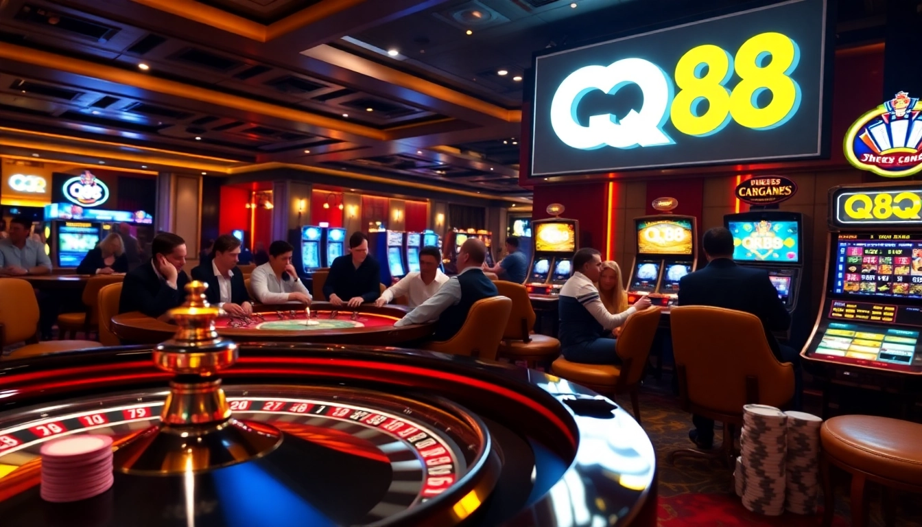 Experience the excitement of QQ88 with vibrant casino tables and high-stakes games.