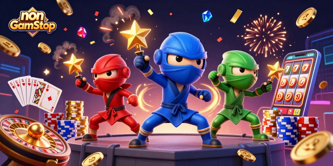 Celebrate wins at non GamStop casinos with vibrant chameleon ninjas and casino elements.