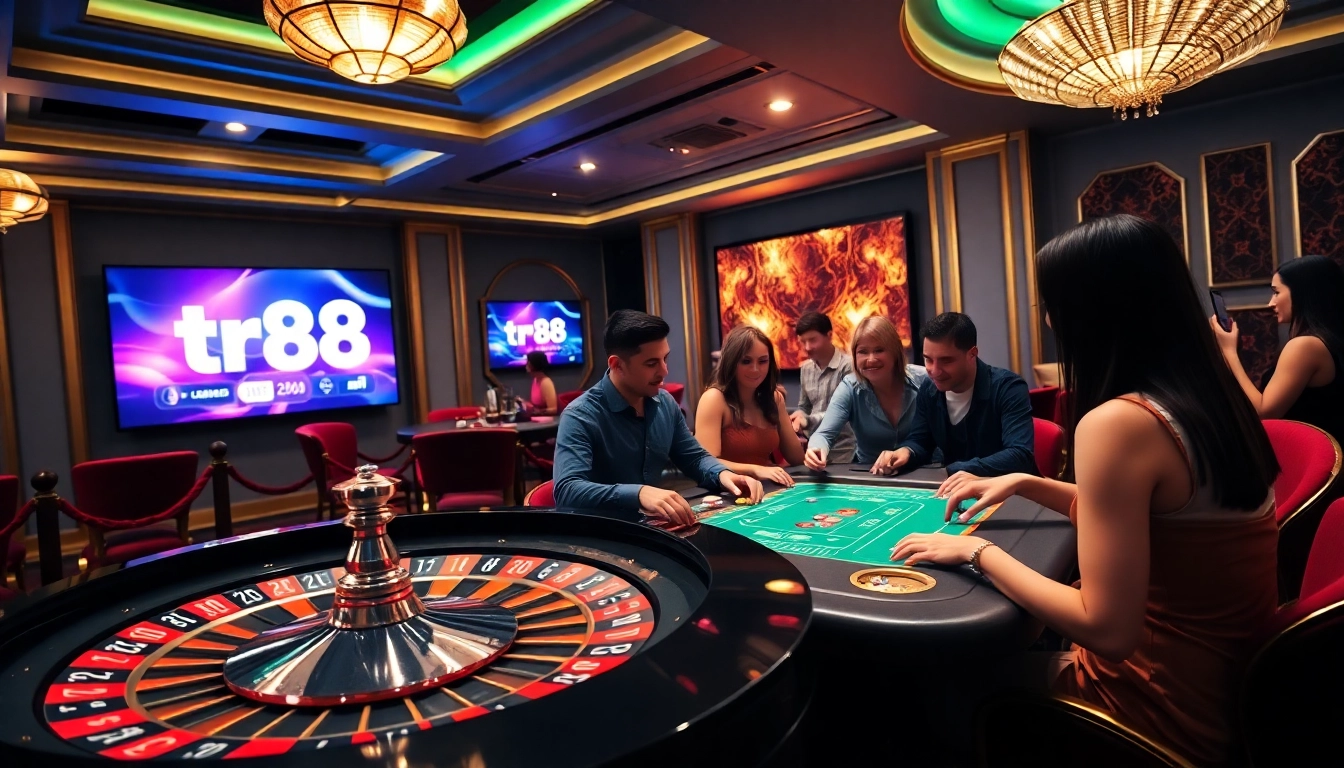 Engaging gamblers participate in a lively game at the tr88 casino while enjoying vibrant atmosphere.