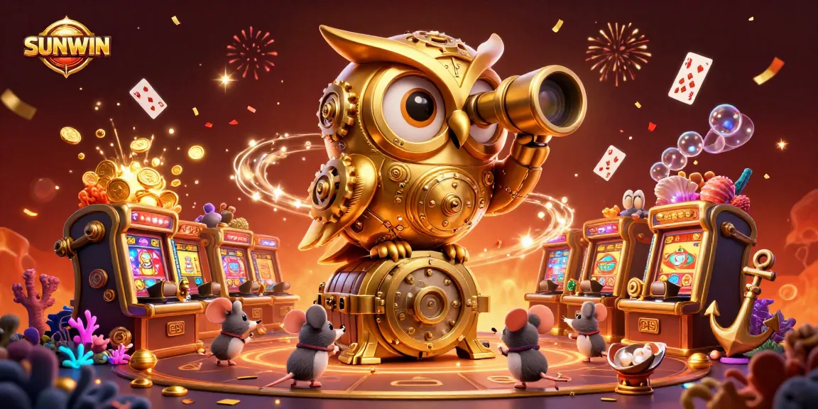 SUNWIN online casino features a vibrant 3D scene with a golden owl and animated elements showcasing exciting gameplay.