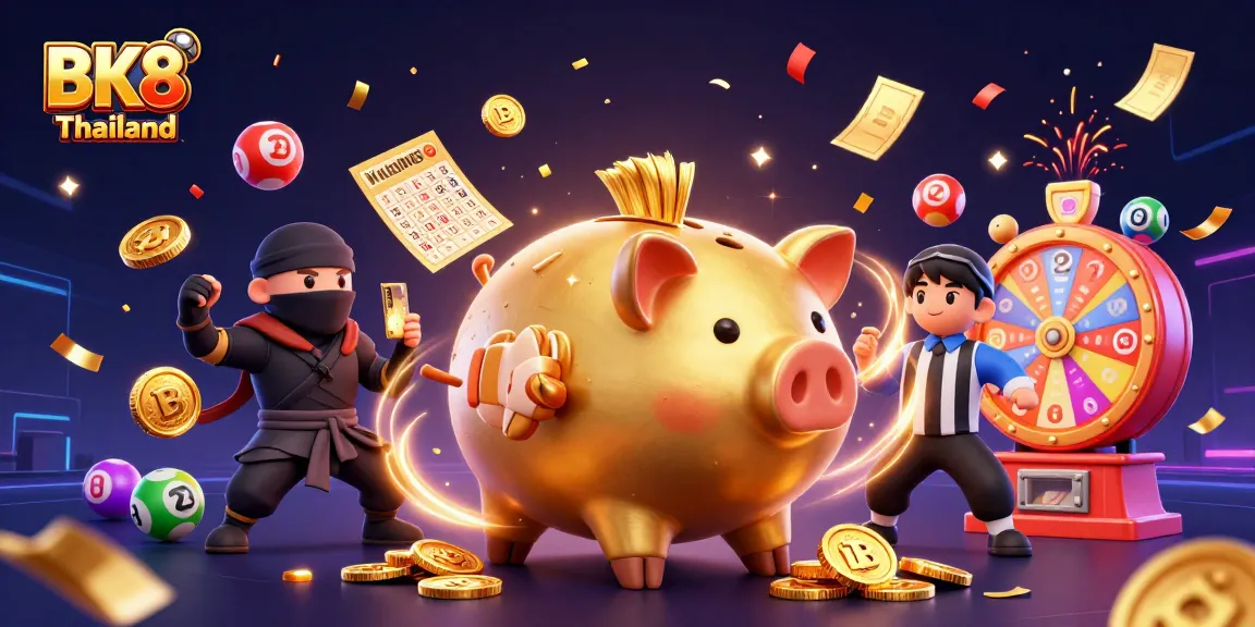 Engage in thrilling games at BK8 Thailand with our vibrant 3D casino illustration, featuring dynamic elements and action.