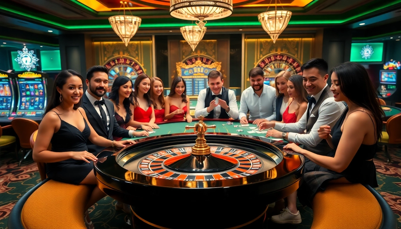 Thabet casino players engaging in competition at roulette and slot machines.