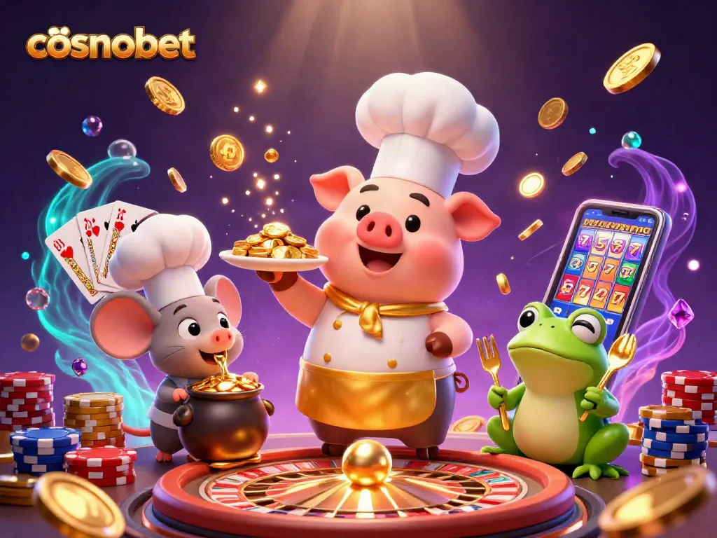 Spin to win at Cosmobet casino with golden coins and vibrant characters in a dynamic game scene.
