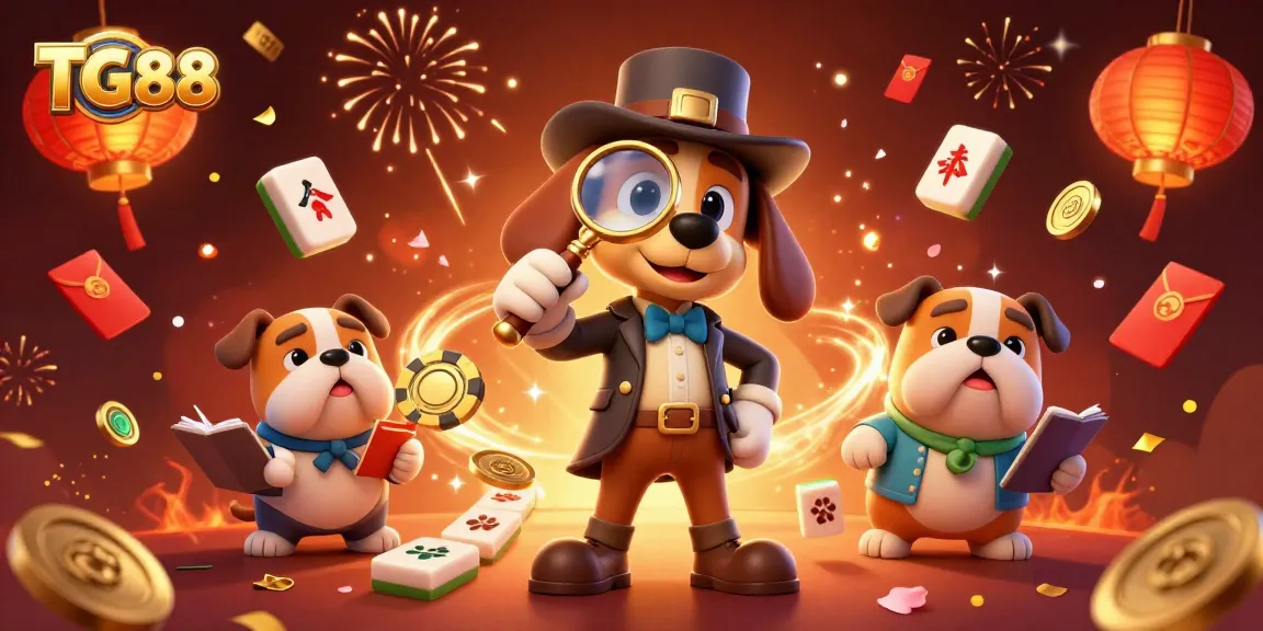 Engage with TG88's thrilling online casino experience featuring a detective and his bulldog companion uncovering treasures.