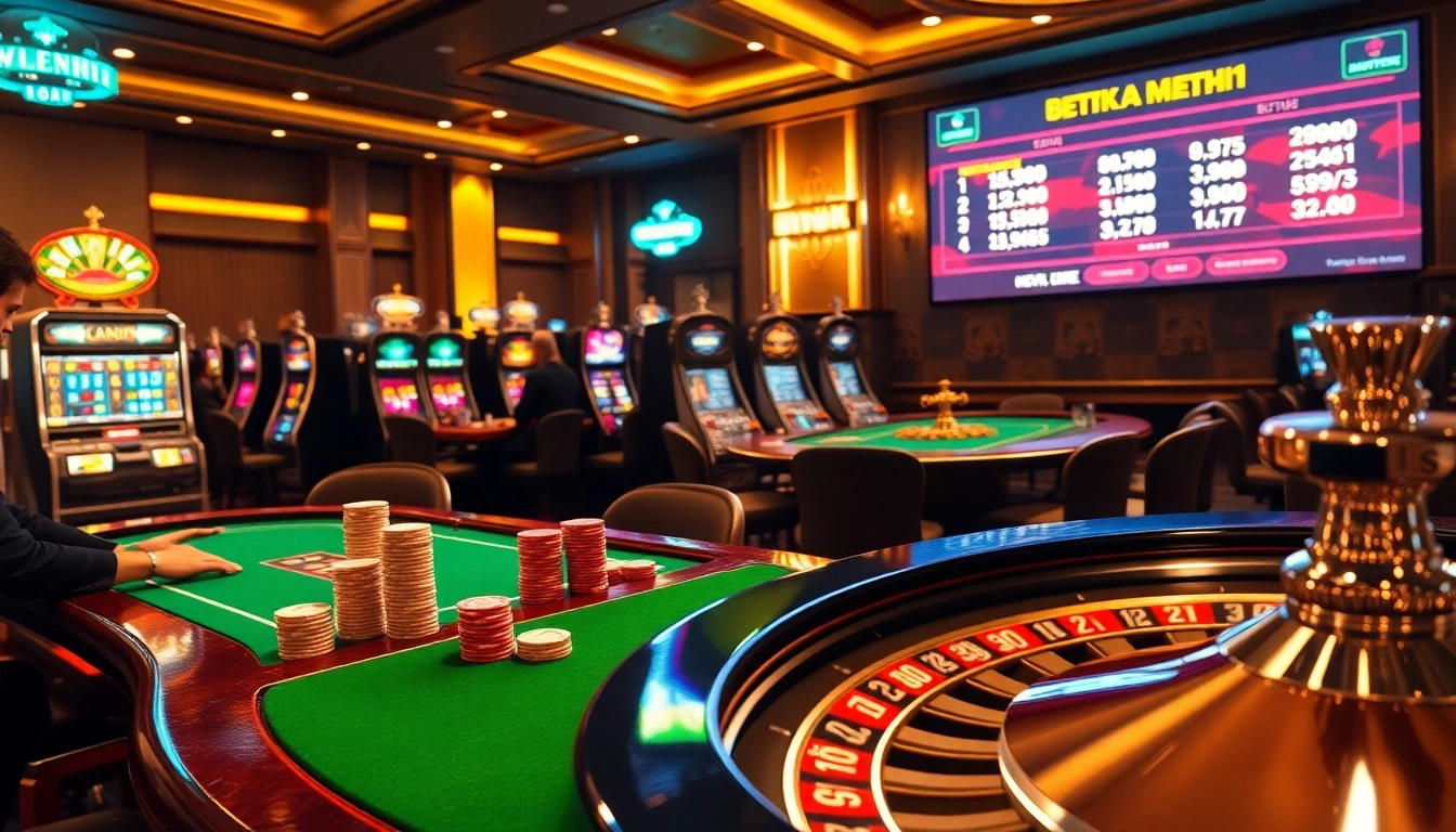 Engaging scene of BDTK1 gaming with intense poker action and luxurious slots.